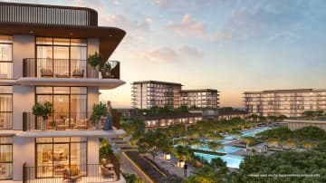 Elegant private porch at Emaar Oceanstar, overlooking Rashid Yachts and Marina's stunning waterfront.