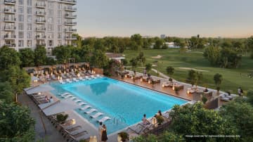 A luxurious swimming hub at Golf Point, Emaar South, offering elegance and serene views of golf court