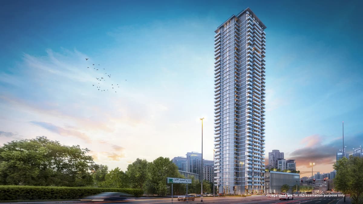 Stunning exterior view of Emaar Golf Heights at Emirates Living, showcasing modern architecture amidst lush greenery