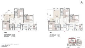 True North by Living walls Apartment in North Bangalore Floor plan 3.5 Bhk unit small B1 Plan
