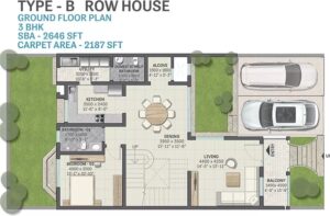 Sobha-Victoria-Park-3bhk-Row-House-Ground-Floor-Plan