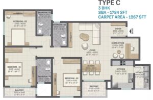 Sobha-Victoria-Park-Type-C-3BHK-Floor-Plan