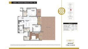 Ebony at Brigade Orchards Apartment in Devanahalli, Bangalore 3 BHK + Private Terrace ( Type - B1)