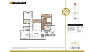 Ebony at Brigade Orchards Apartment in Devanahalli, Bangalore Floor plan 3 Bhk (Type- D)