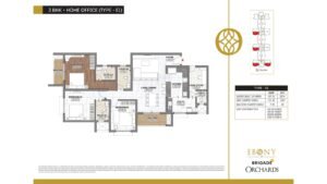 Ebony at Brigade Orchards Apartment in Devanahalli, Bangalore floor plan 3 bhk + home office (type-E1)