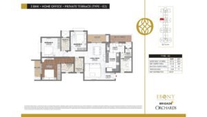 Ebony at Brigade Orchards Apartment in Devanahalli, Bangalore floor plan 3bhk + home office + private terrace (type -E2)