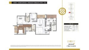 Ebony at Brigade Orchards Apartment in Devanahalli, Bangalore floor plan 3bhk + home office + private terrace (type -E3)