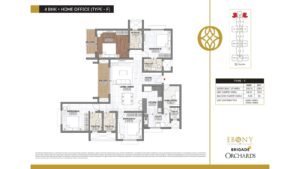 Ebony at Brigade Orchards Apartment in Devanahalli, Bangalore floor plan 4 bhk + home office (type-F)