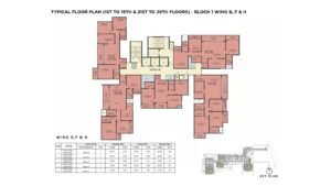 Sattva Lumina Apartment in Bangalore Typical Floor Plan (1st to 19th & 21st to 29th floors) Block 1 wing B, F & H