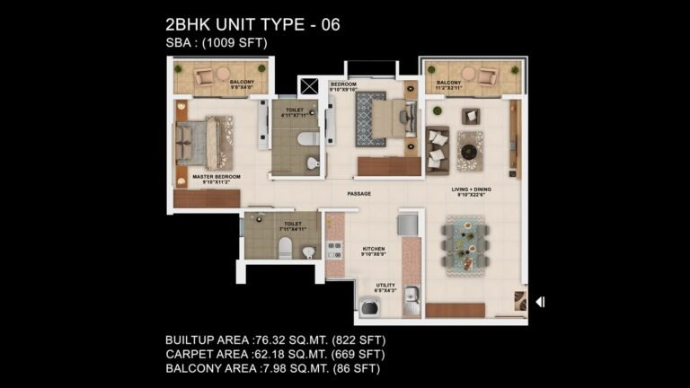 Sattva Park Cubix Apartment in North Bangalore 3BHK Unit Type 1