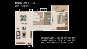 Sattva Park Cubix Apartment in North Bangalore Floor Plan 1BHK Unit Type 4