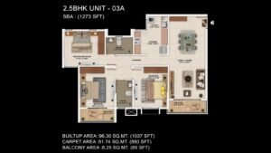 Sattva Park Cubix Apartment in North Bangalore Floor Plan 2.5BHK Unit Type 3AT