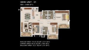Sattva Park Cubix Apartment in North Bangalore Floor Plan 3BHK Unit Type 1 1T