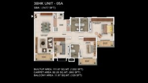 Sattva Park Cubix Apartment in North Bangalore Floor Plan 3BHK Unit Type 5AT
