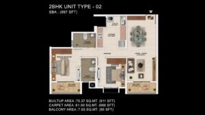 Sattva Park Cubix Apartment in North Bangalore Foor Plan 2BHK Unit Type 2