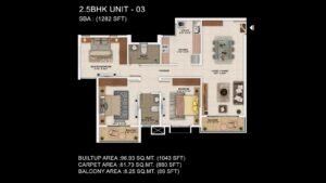 Sattva Park Cubix Apartment in North Bangalore floor plan 2.5BHK Unit Type 3